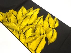 手描き葉模様開き名古屋帯（額縁仕立て）